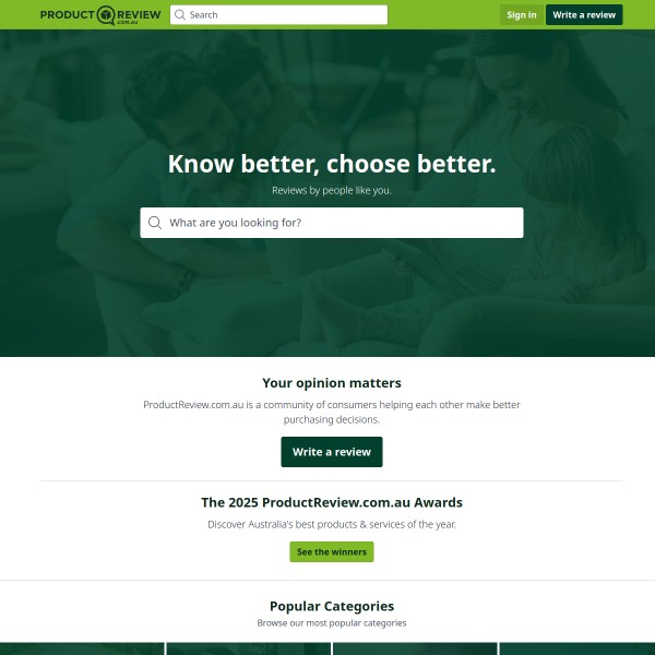 ProductReview.com.au homepage screenshot