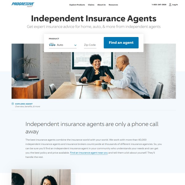 Progressive Agent homepage screenshot