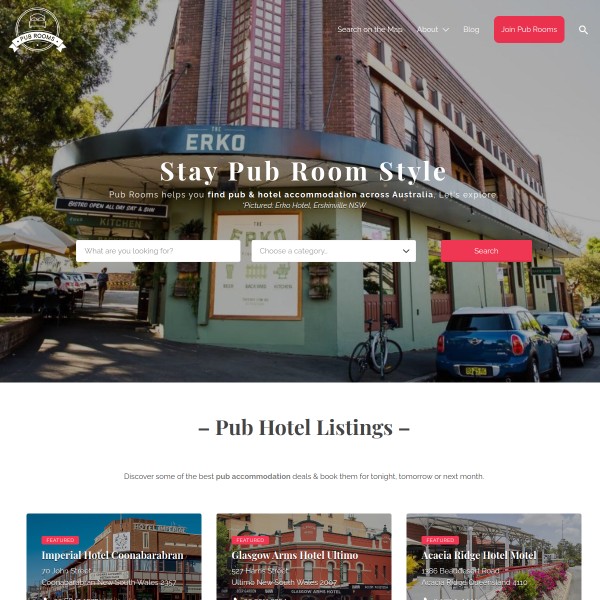 Pub Rooms homepage screenshot