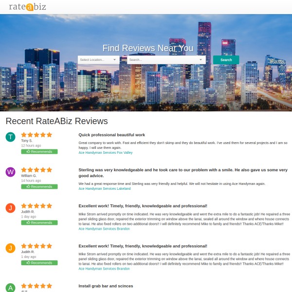 Rate A Biz homepage screenshot