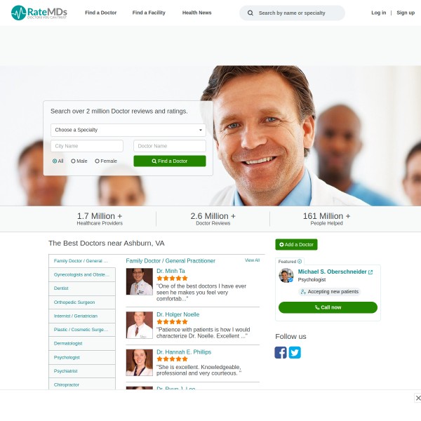 RateMDs homepage screenshot