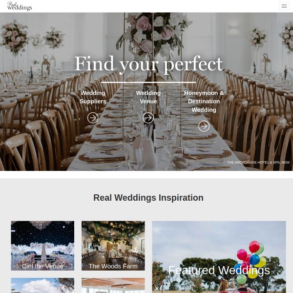 Real Weddings homepage screenshot