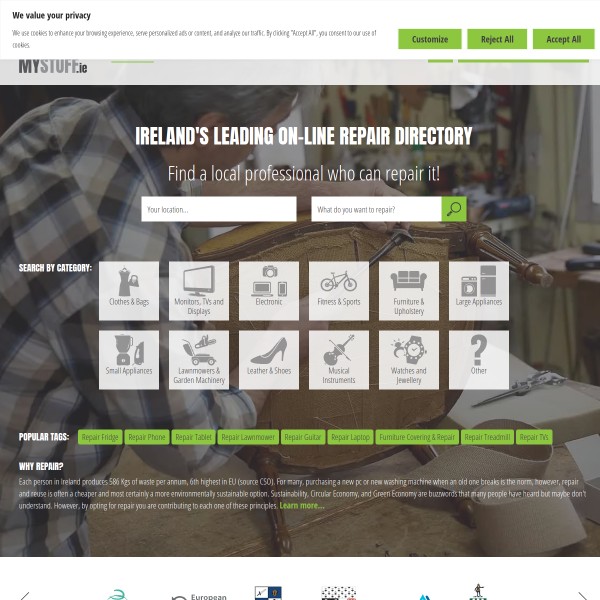 Repair My Stuff homepage screenshot