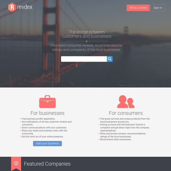 Revdex homepage screenshot