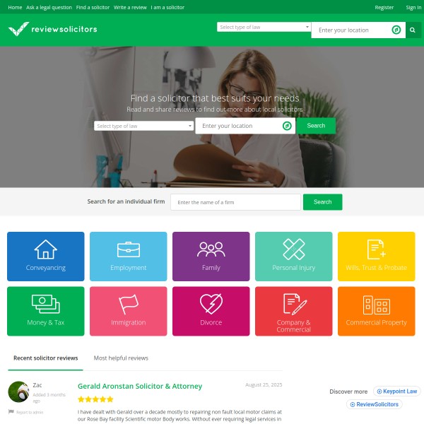 ReviewSolicitors homepage screenshot