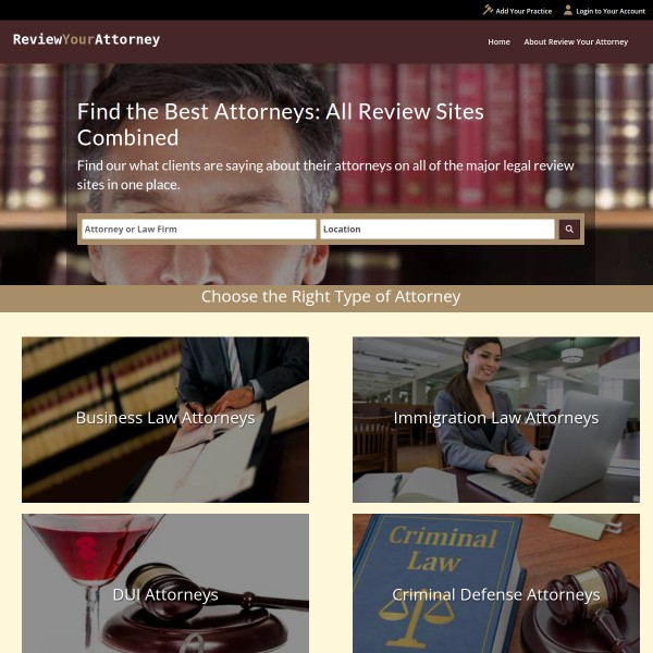 ReviewYourAttorney homepage screenshot