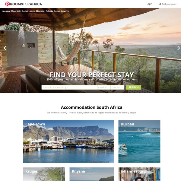 Rooms For Africa homepage screenshot