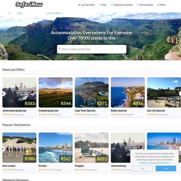 SafariNow homepage screenshot