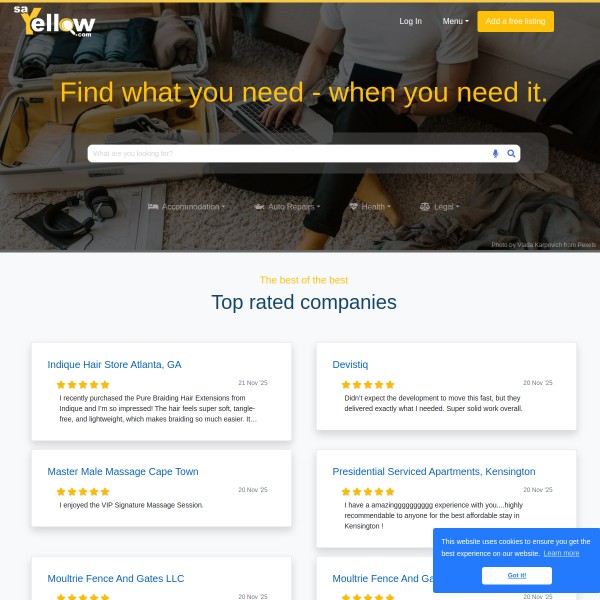 SAYellow homepage screenshot