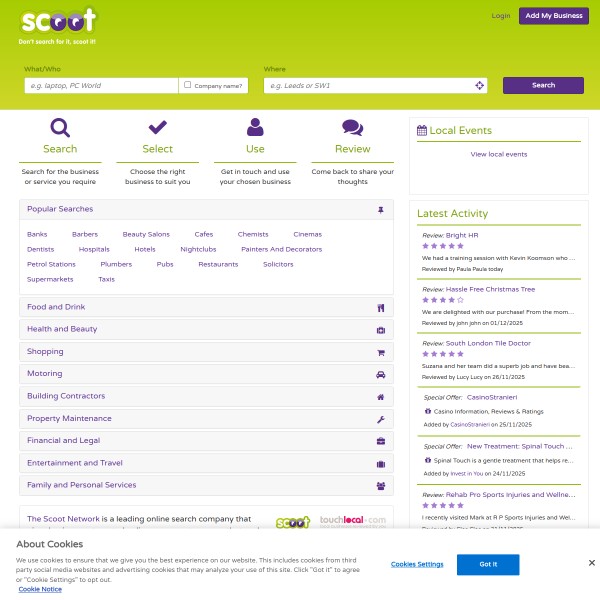 Scoot homepage screenshot