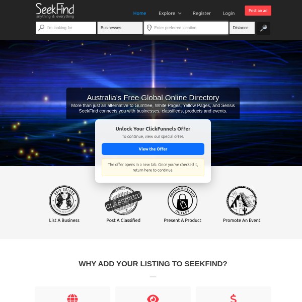 SeekFind homepage screenshot