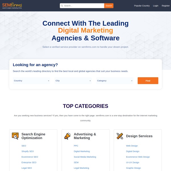 SemFirms homepage screenshot