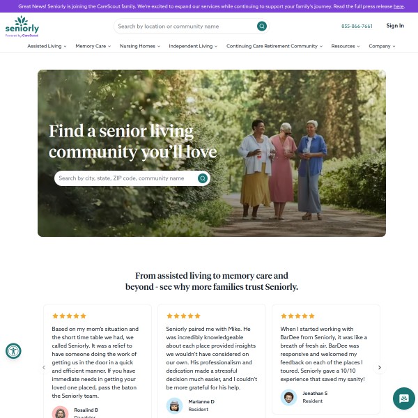 Seniorly homepage screenshot