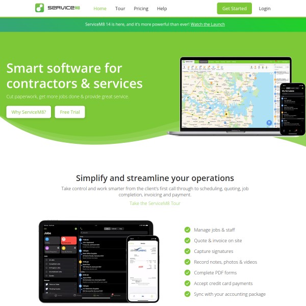 ServiceM8 homepage screenshot