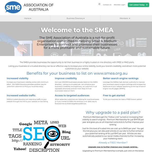 SME Association of Australia homepage screenshot