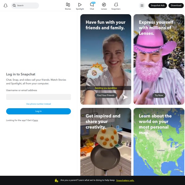 Snapchat Places homepage screenshot