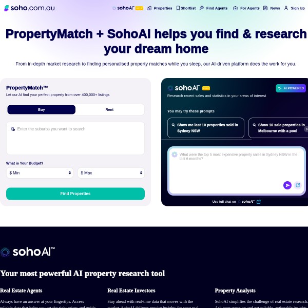Soho homepage screenshot