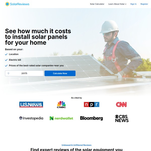 SolarReviews homepage screenshot