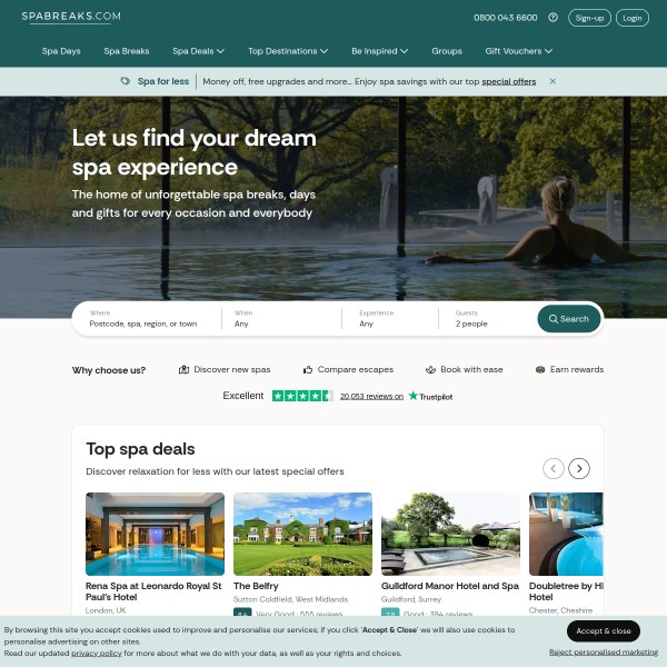 Spabreaks.com homepage screenshot