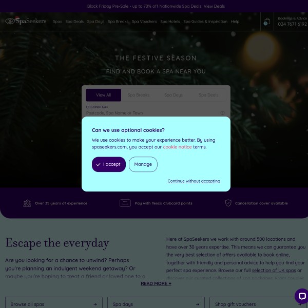SpaSeekers homepage screenshot