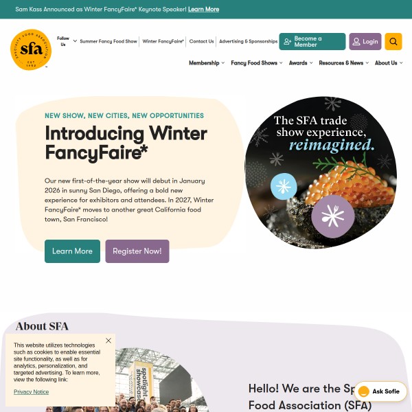 Specialty Food Association homepage screenshot