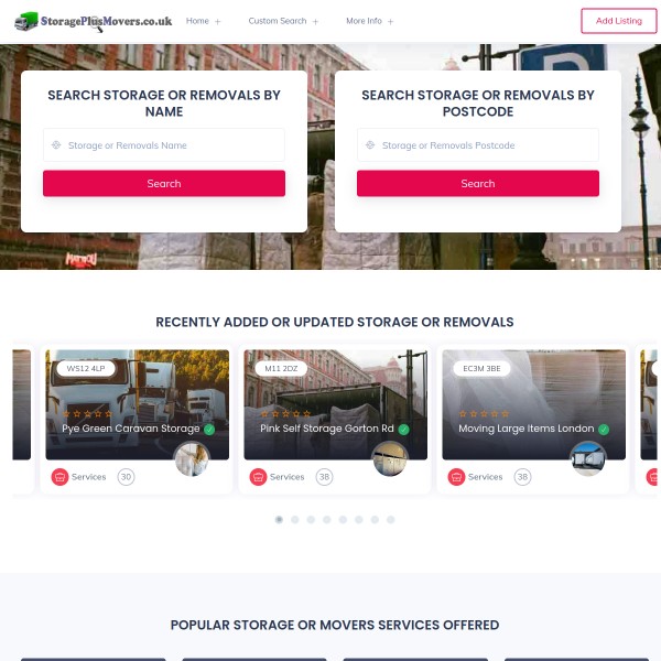 StoragePlusMovers.co.uk homepage screenshot