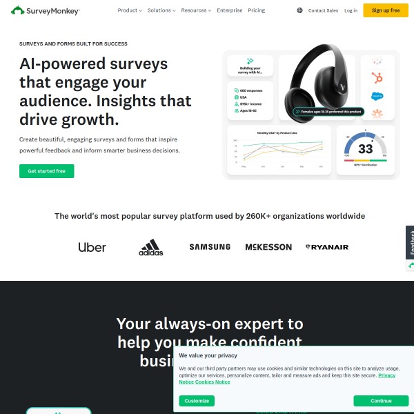 Survey Monkey homepage screenshot