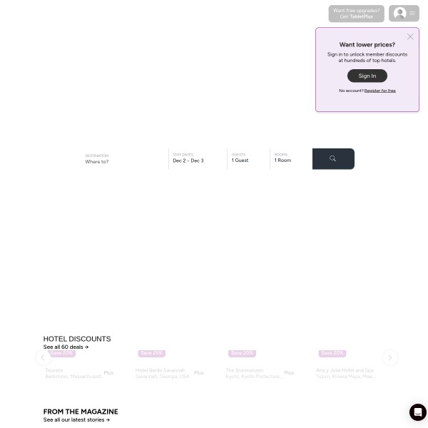 Tablet Hotels homepage screenshot