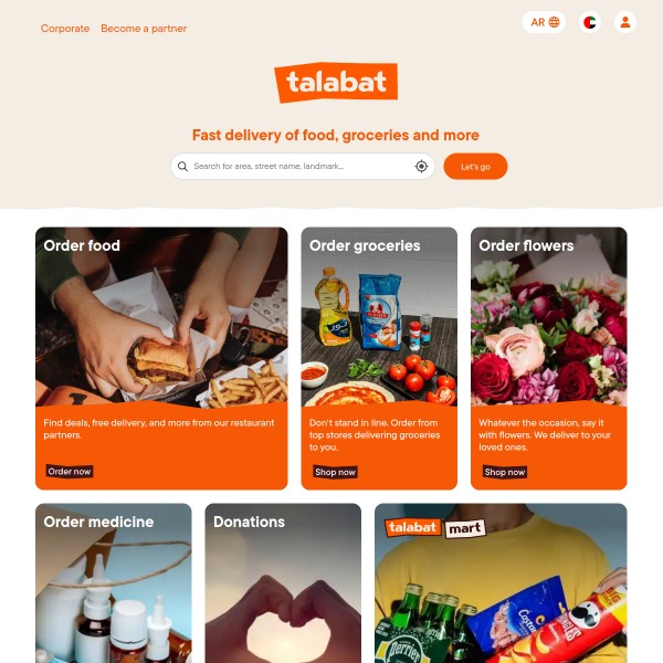 Talabat homepage screenshot