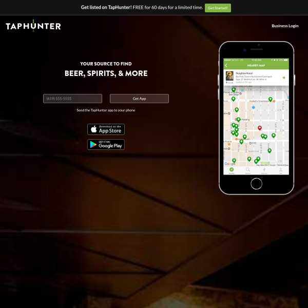 TapHunter homepage screenshot