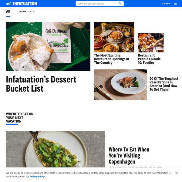 The Infatuation homepage screenshot