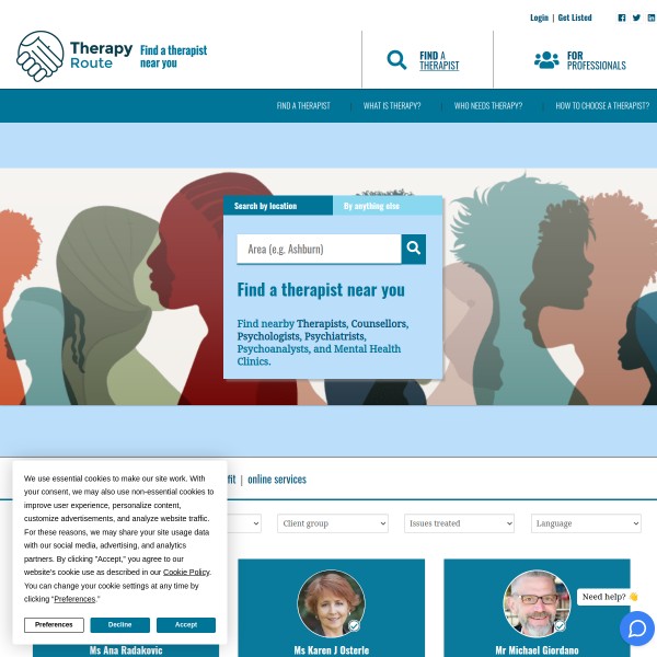 TherapyRoute homepage screenshot