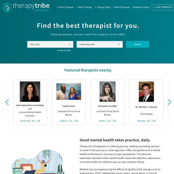 TherapyTribe homepage screenshot