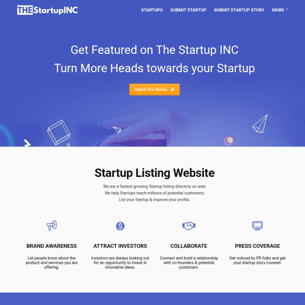 The Startup INC homepage screenshot