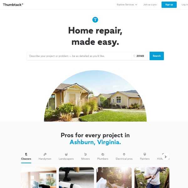 Thumbtack homepage screenshot