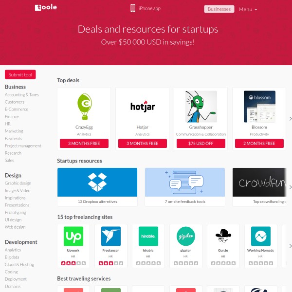 Toole homepage screenshot