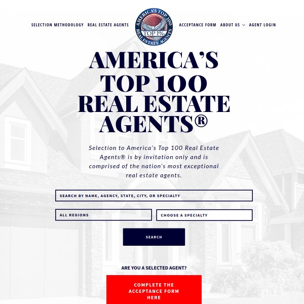 Top 100 Realestate Agents homepage screenshot