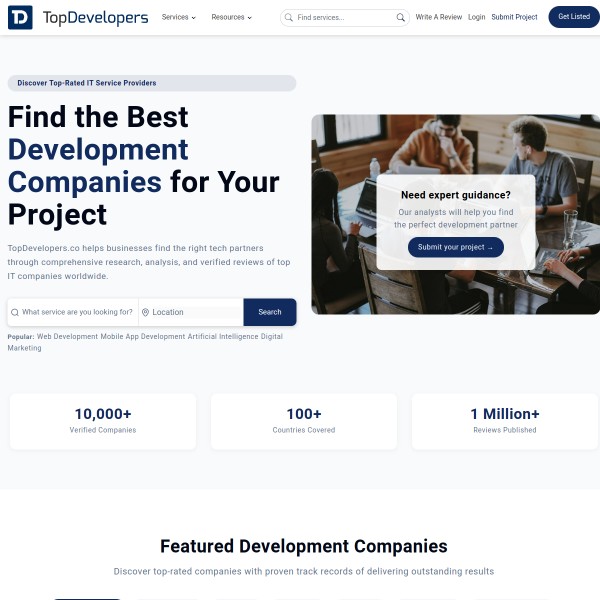 TopDevelopers homepage screenshot