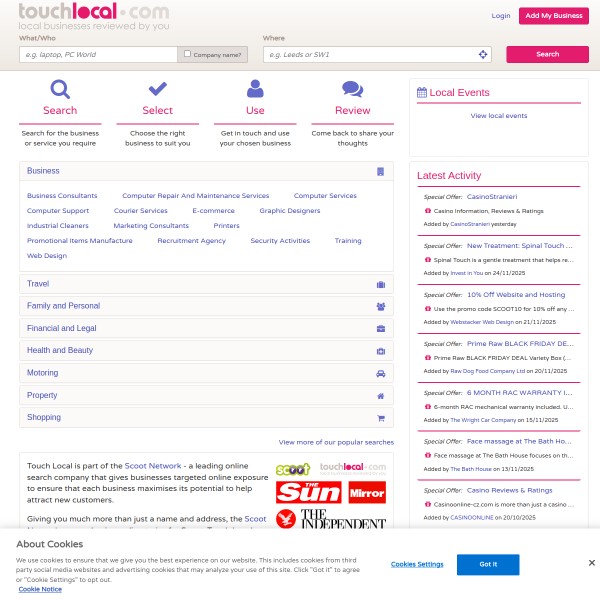Touchlocal homepage screenshot