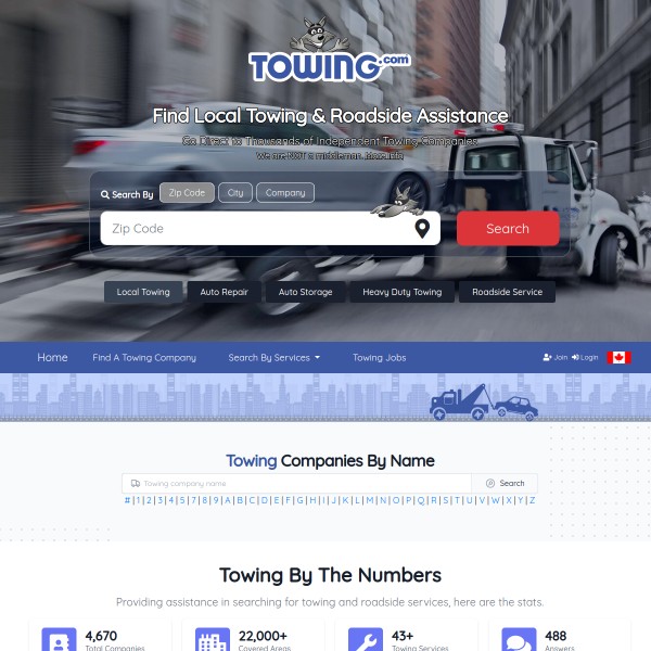 Towing.com homepage screenshot