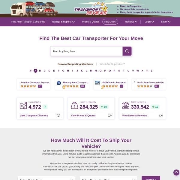 TransportReviews homepage screenshot