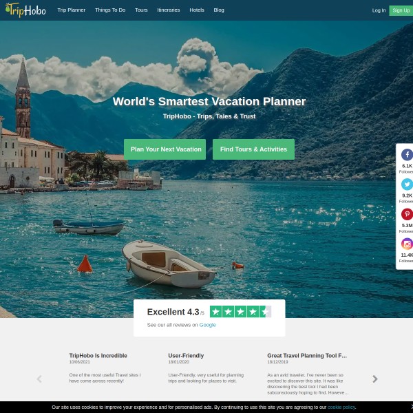 Triphobo homepage screenshot