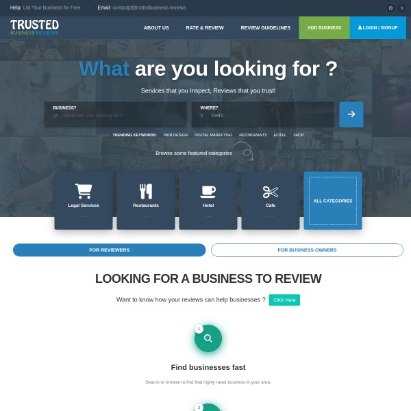 Trusted Business Reviews homepage screenshot