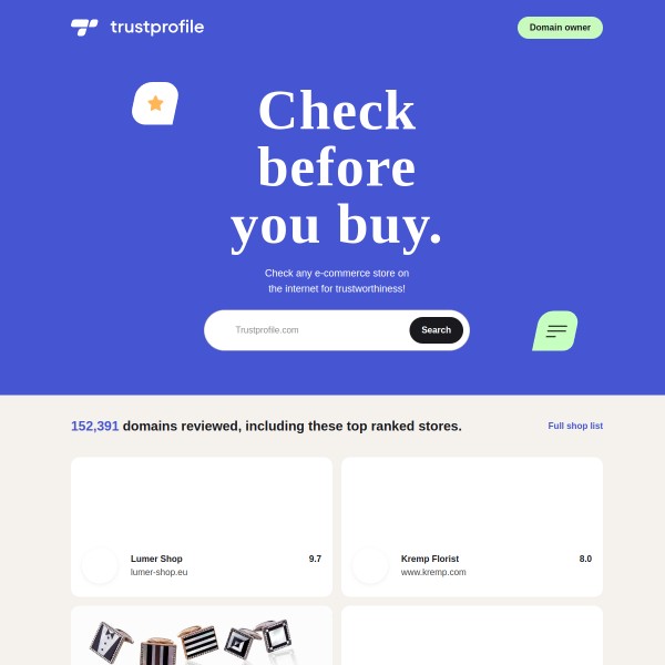 TrustProfile homepage screenshot