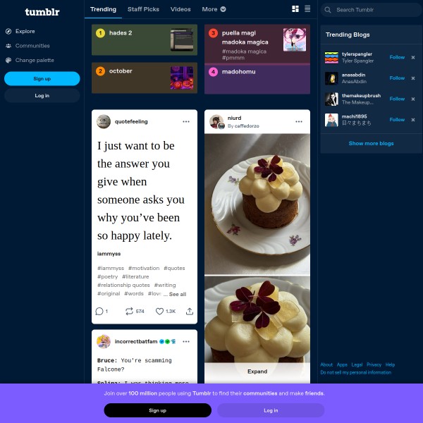 Tumblr homepage screenshot