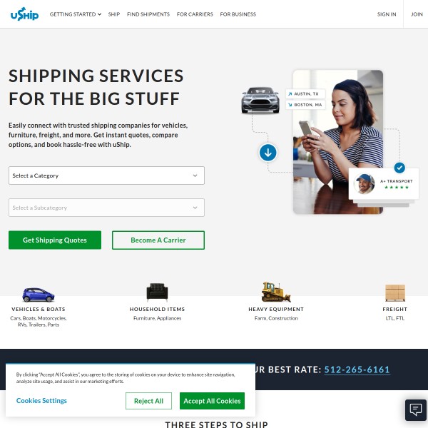 uShip homepage screenshot