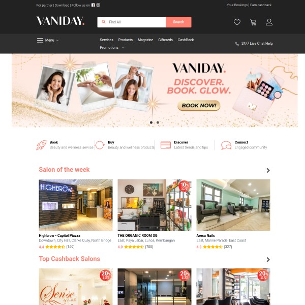 Vaniday homepage screenshot