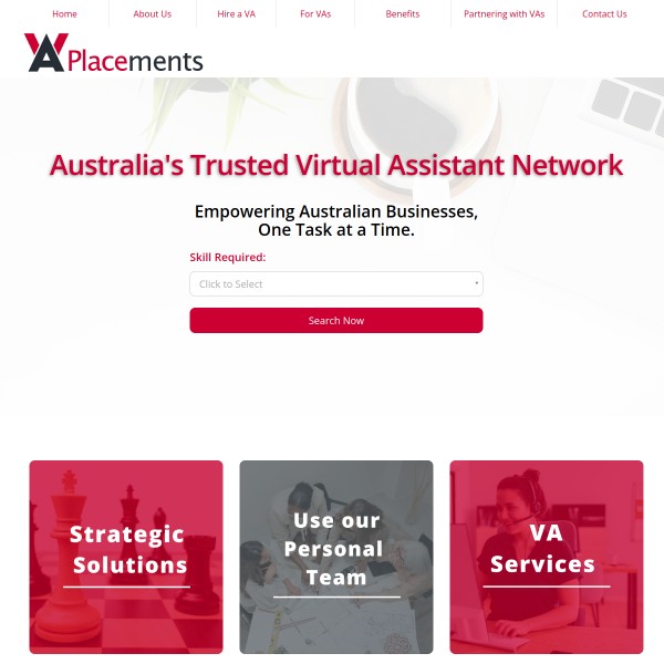 VA Placements homepage screenshot