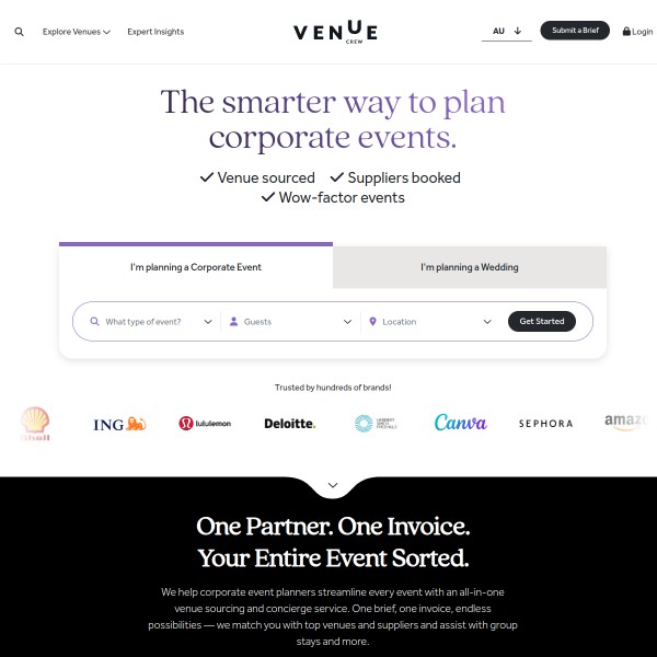 VenueCrew homepage screenshot