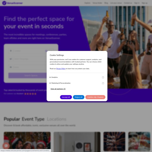 VenueScanner homepage screenshot